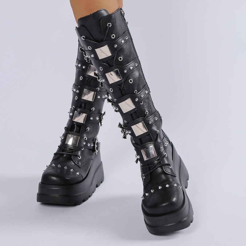 Knee High Boots Women - Black Knee High Boots Women Studded