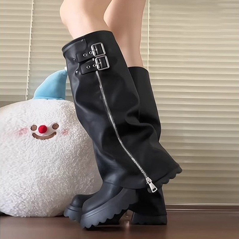 Punk Style Splicing Thick Bott - Knee High Boots Women review and price