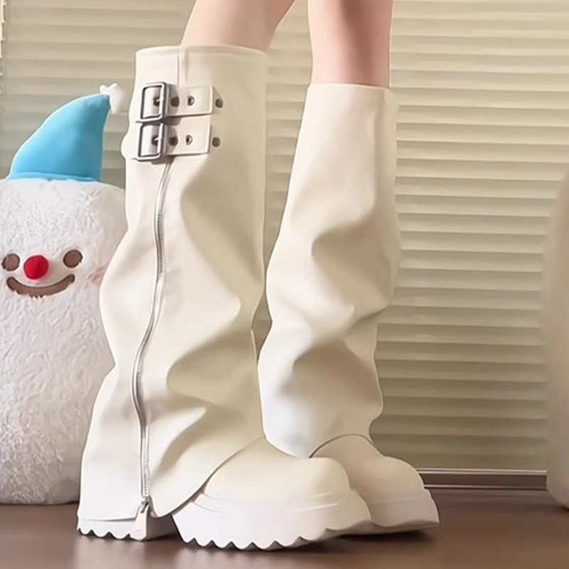 Punk Style Splicing Thick Bott - Knee High Boots Women review and price